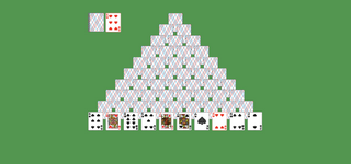 Пасьянс «Двойная пирамида». Уберите все карты с поля. Карты удаляются попарно, если сумма их достоинств равна 13. Достоинство туза — 1, валета — 11, дамы — 12, короля — 13. Короли удаляются в одиночку одинарным кликом. Для удаления пары карт перетащите одну на другую. Колоду можно просматривать много раз.